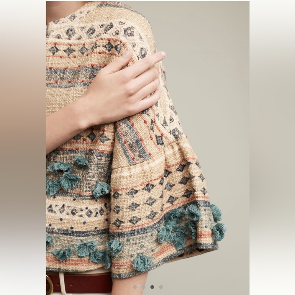 Anthropologie TRYB Kuta Textured Kimono Jacket In Blu Motif Size Small NWOT - Picture 2 of 16
